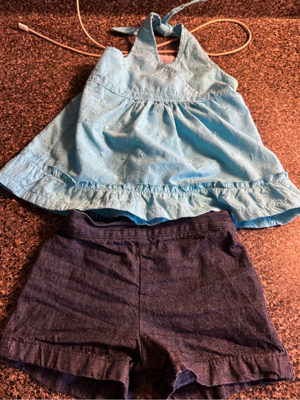 VTG Park Bench Kids Blue Halter Top and Navy Knit Shorts Sz 2T